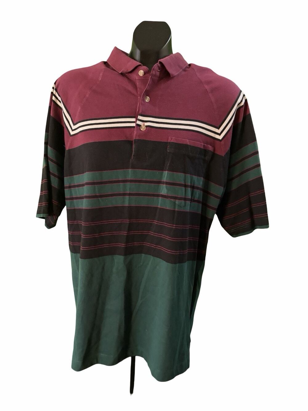 Vintage Roundtree & Yorke Polo Shirt Mens L Colorblock Striped Retro 90s